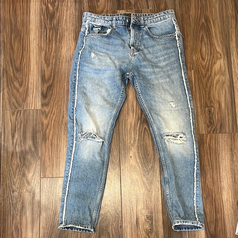 Zara Men's Blue Distressed Jeans